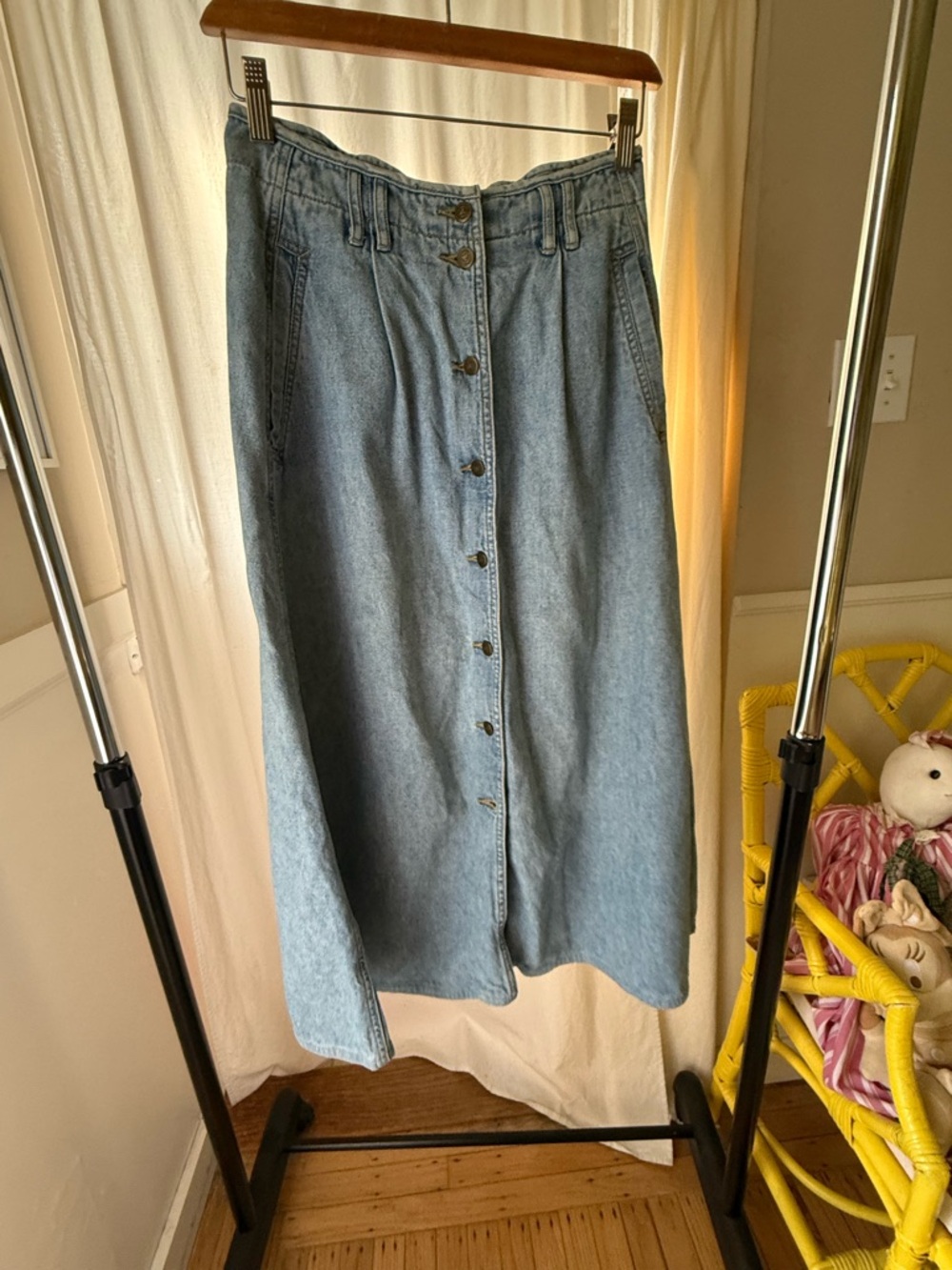 Classic Light Blue Button-Front Denim Skirt